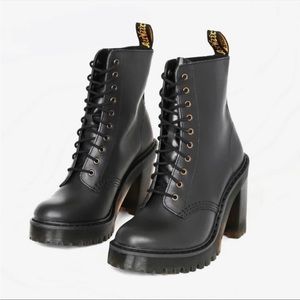 Dr. Martens Kendra Leather Heeled Lace Up Combat Boots Black Miller Nappa.